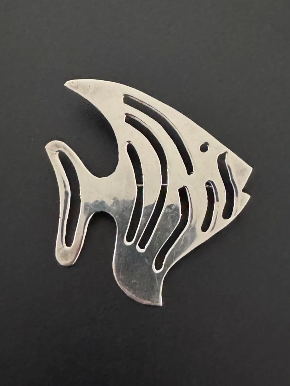 80s Vintage 925‎ Silver Mexico Angelfish Brooch Cutout Tropical Fish Pin